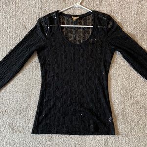 BKE Lace & Sequin Long Sleeve